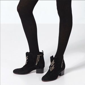 Intropia Suede Black Ankle Boots with Gold Accents